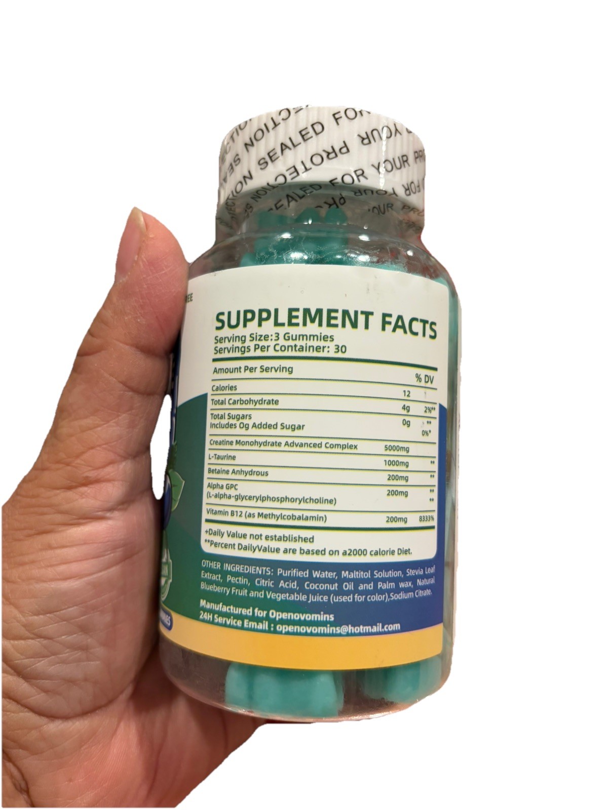 Openovomins Creatine Monohydrate Gummies Blueberry 6400mg 90 Count New Exp 11/26
