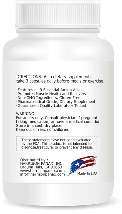 EAA Essential Amino Acids Muscle Growth Support Capsules, Pack of 1.