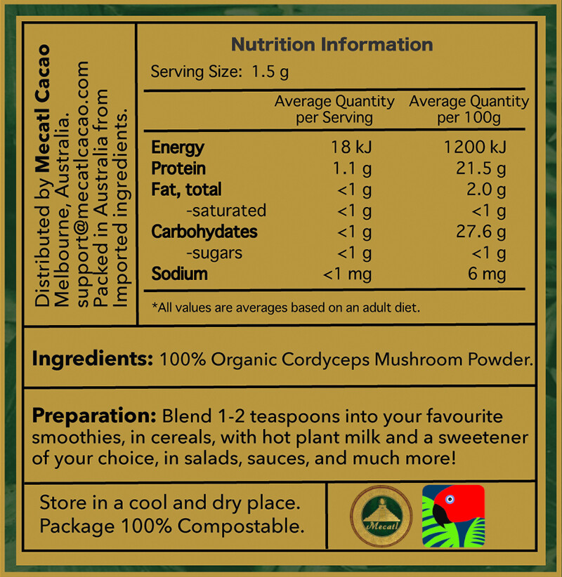 CORDYCEPS MUSHROOM POWDER – 100% Organic Cordyceps Powder Dietary Supplement