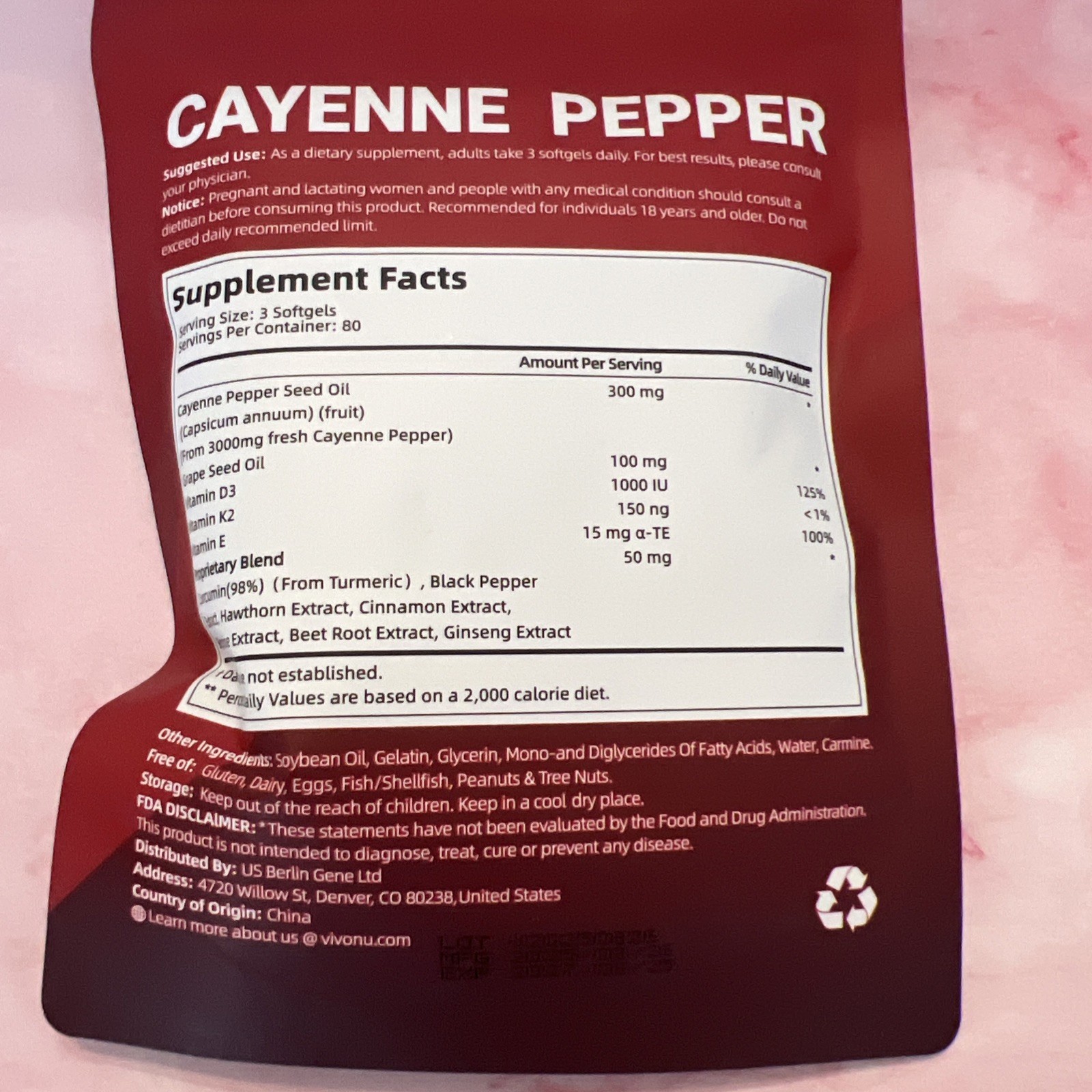 Vivonu Cayenne Pepper 3000 mg Supplement 240 Softgels New