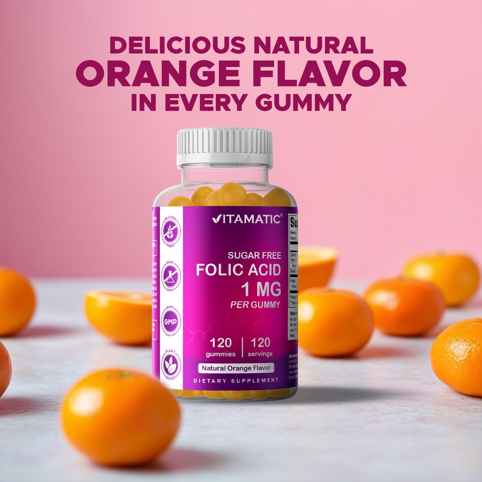 Vitamatic Folic Acid Gummies 1000 mcg (1 mg) Vitamin B9 – 120 Vegan Gummies
