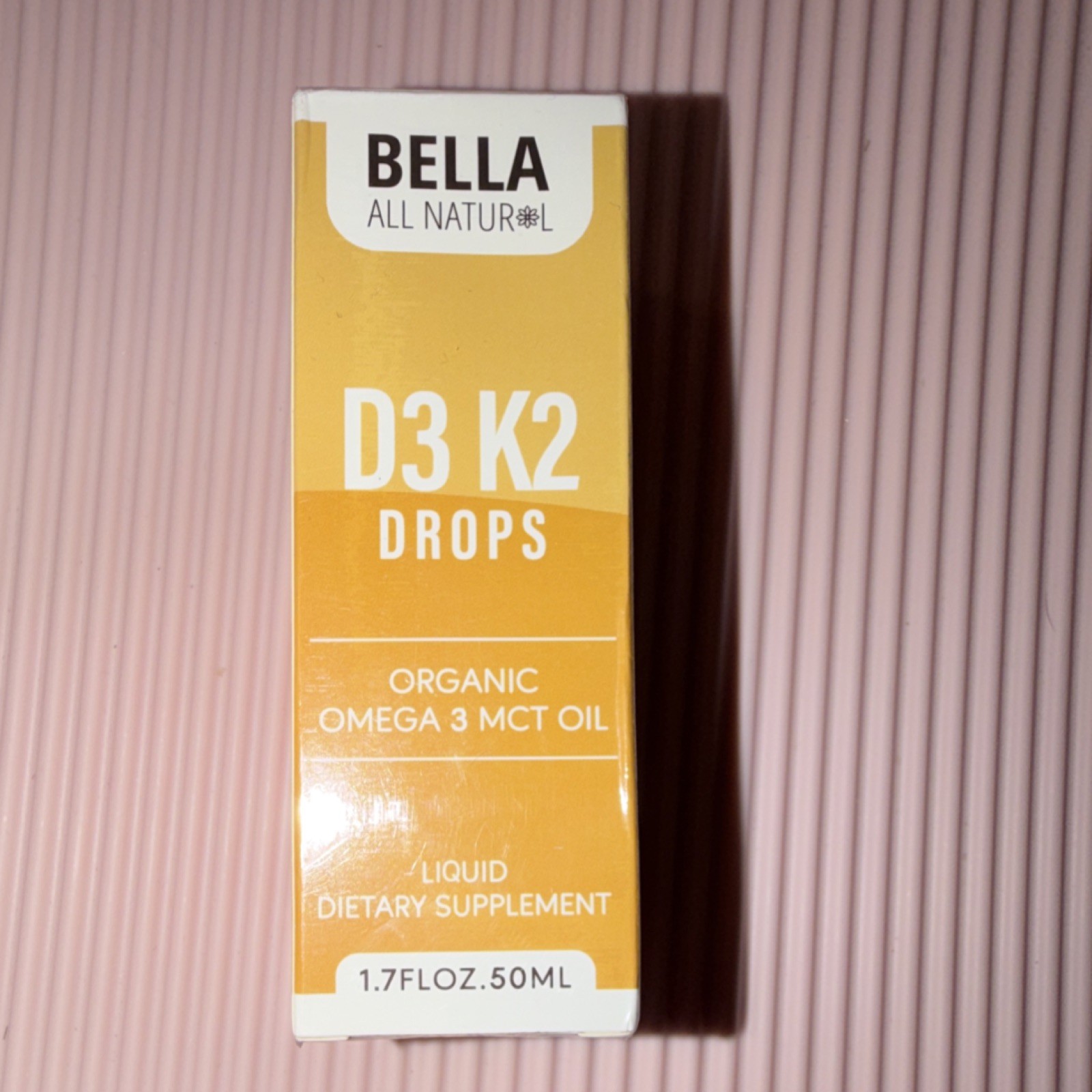 Bella All Natural Organic D3 K2 Omega 3 MCT Oil Liquid Drops 1.7 fl oz 50 ml
