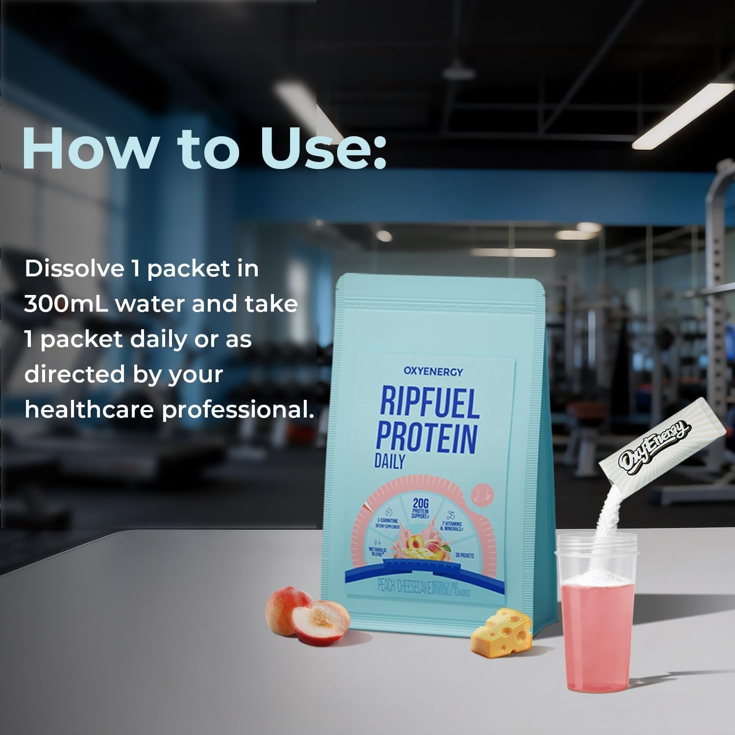 OxyEnergy RIPFUEL Protein Daily，Peach Cheesecake，Triple Protein Supplement