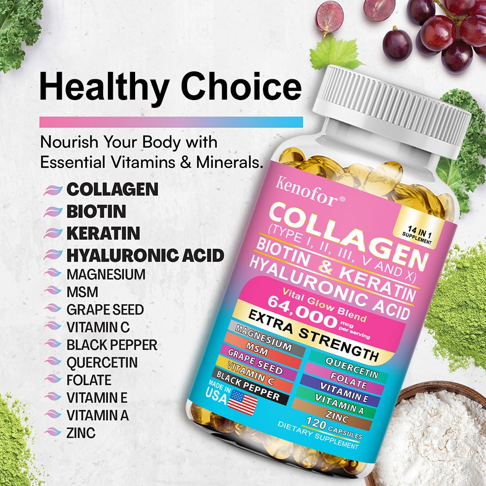 Collagen Supplements Improve Skin Nail Hair Joint Health Vitamins 120 Softgels
