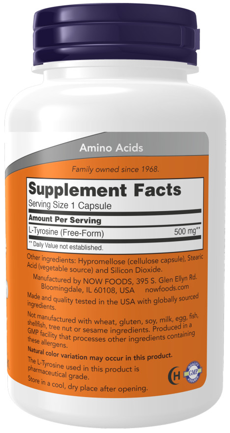 NOW Foods L-Tyrosine 500 mg 120 Caps Neurotransmitter Support 2/26EXP