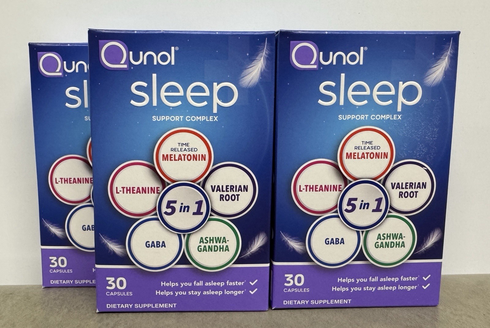 4 Pack Qunol Sleep Support 5-in-1 Melatonin 30 Count Exp 02/2027