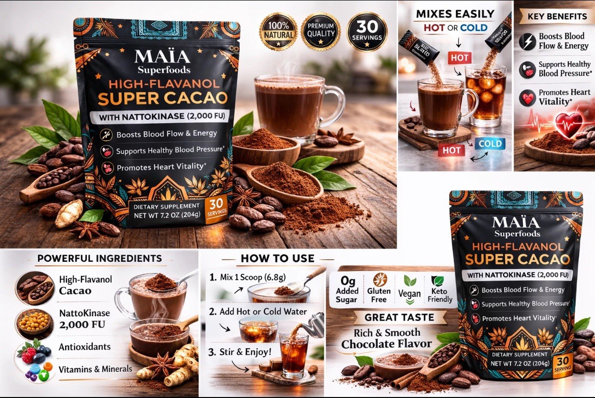 Maia Superfoods – High Flavanol Super Cacao, 7oz (200g) 30 serving