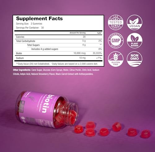 NutraChamps Biotin Gummies 10000mcg for Healthy Hair, Skin & Nails – Vegan