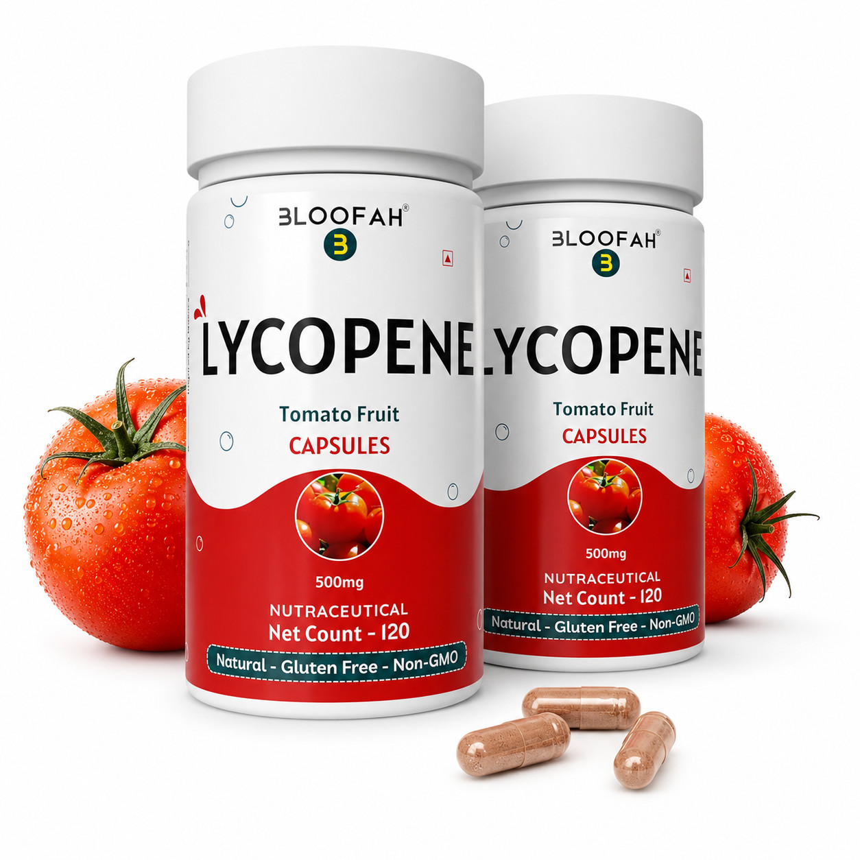 Lycopene 500mg Capsules Tomato Powder Antioxidant Wellness 120 Count Pack 2