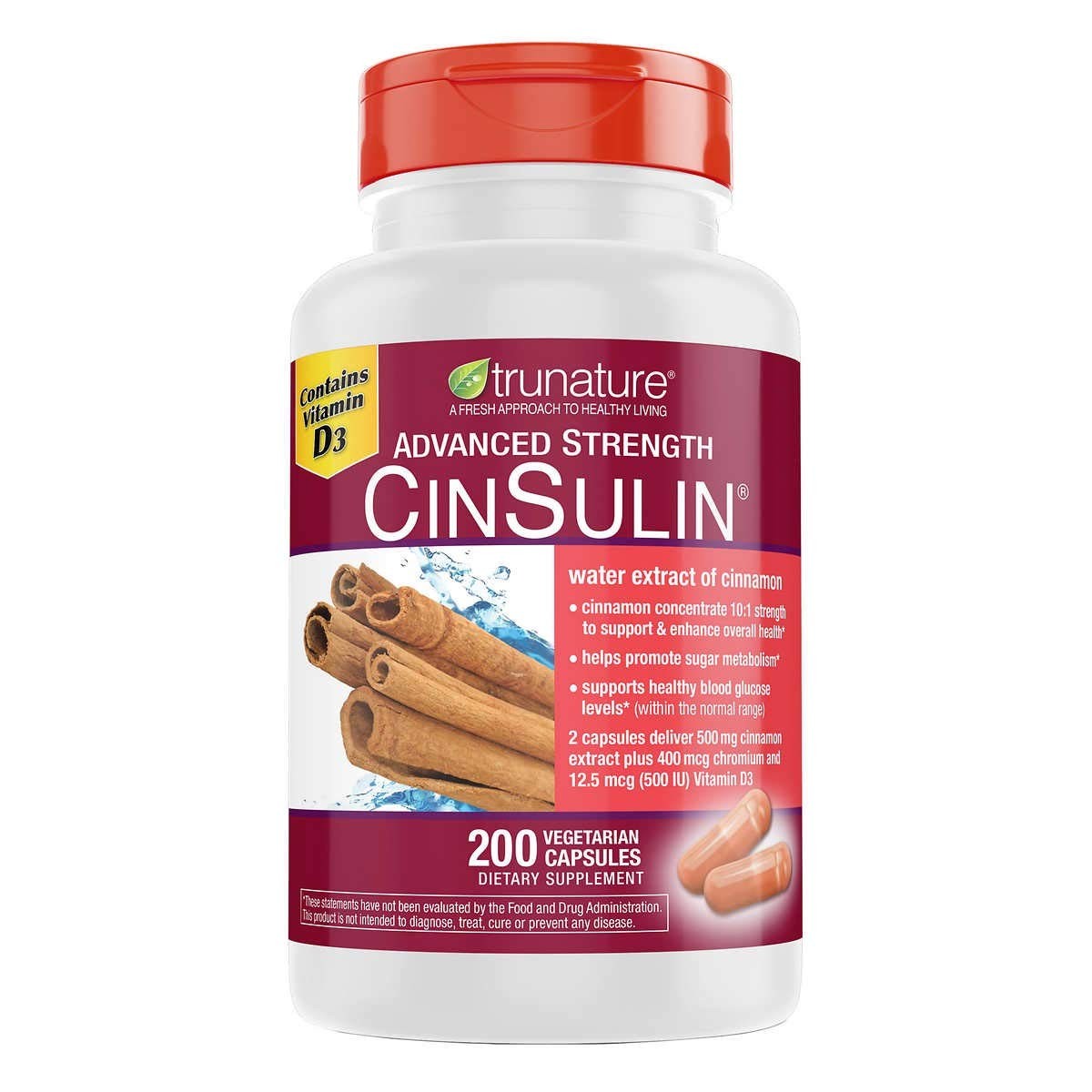 trunature Advanced Strength CinSulin 500mg., 200 100 Count (Pack of 2)