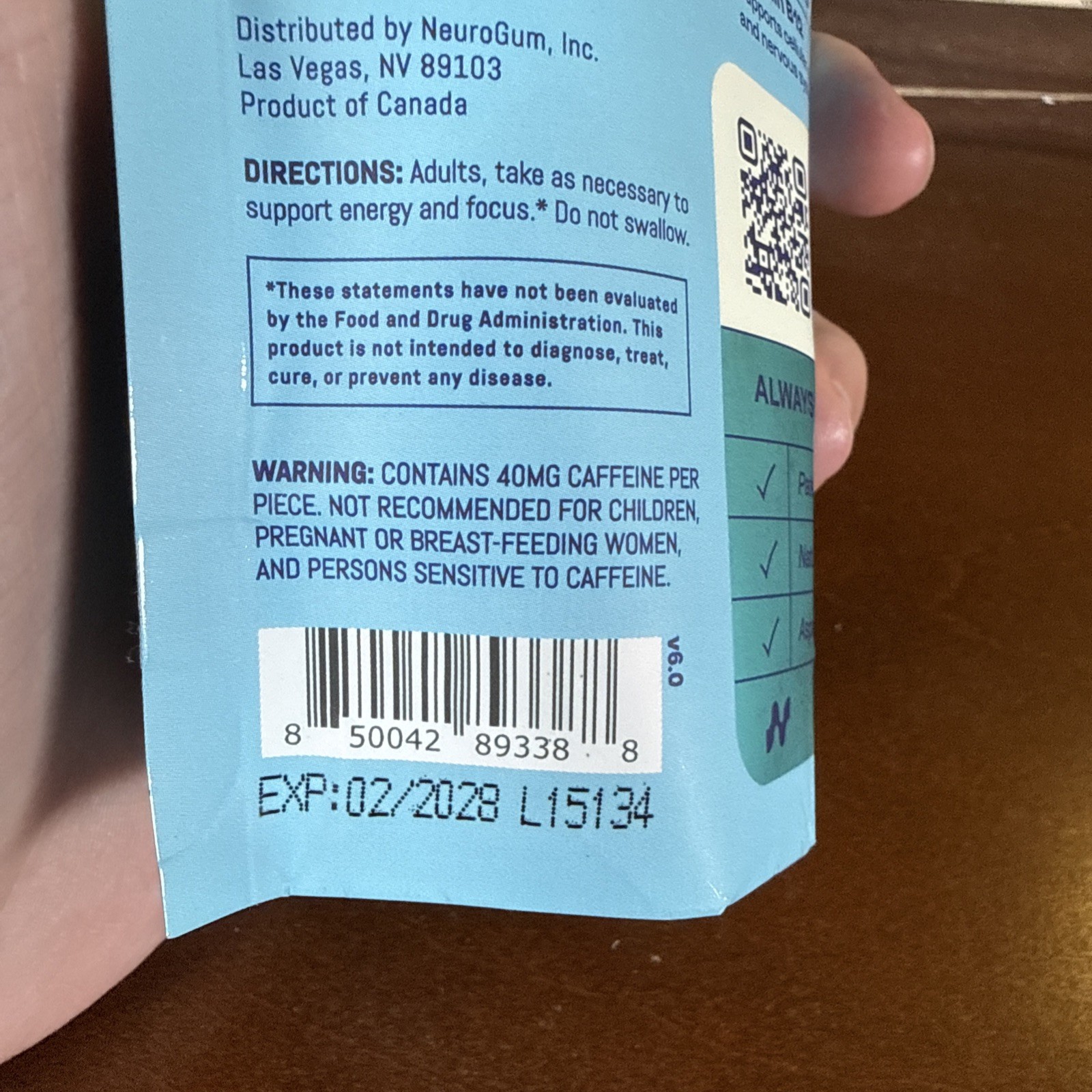 Neuro Energy & Focus Wintergreen Gum Zero Sugar Patented Formula 90 Pieces