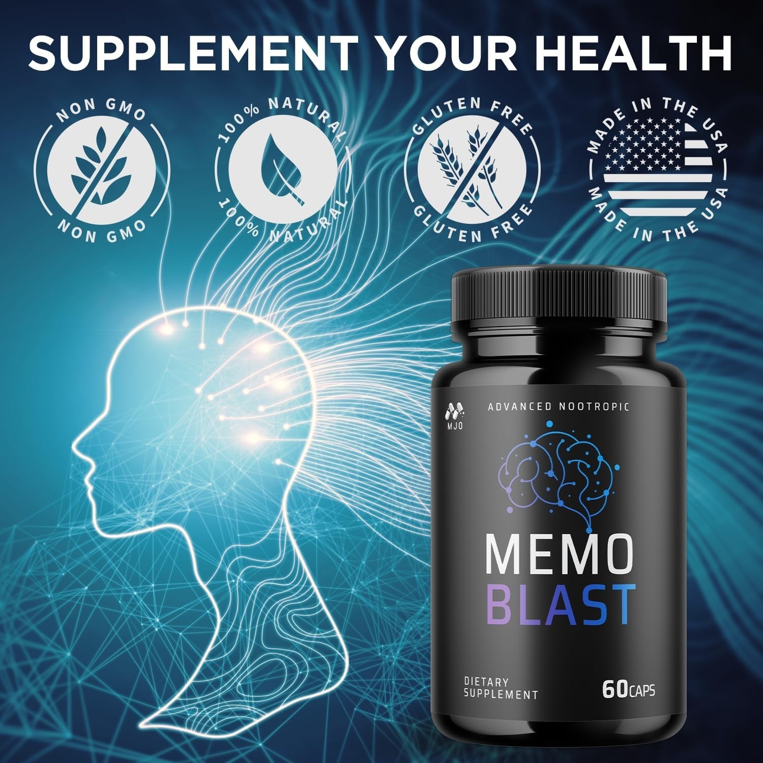 Memo Blast ~ MemoBlast Advanced Nootropic Dietary Supplement 60 Capsules 1Bottle