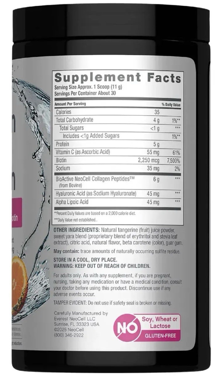 NeoCell Collagen Beauty Infusion Tangerine Twist Biotin Hyaluronic Acid 11.6oz