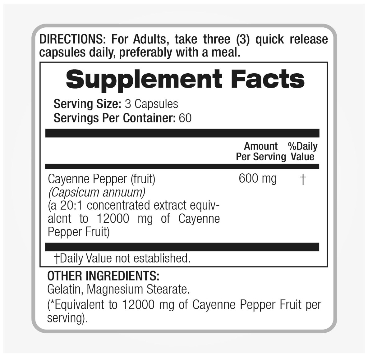 Fito Medic’s Cayenne Pepper Extract | 600 mg 20:1 per 3-Capsule Serving