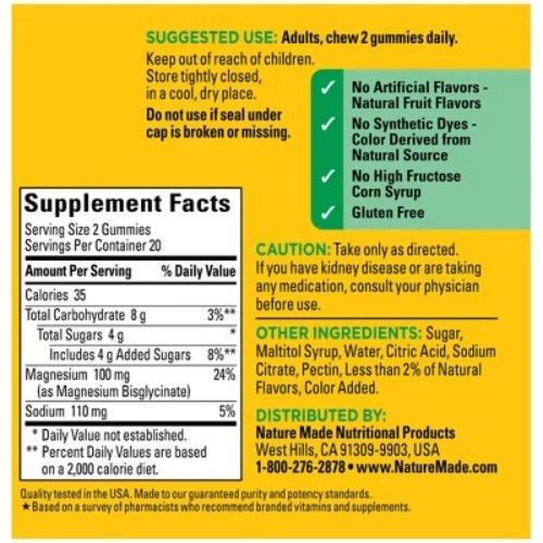 Nature Made High Absorption Magnesium Glycinate Supplement for Muscle