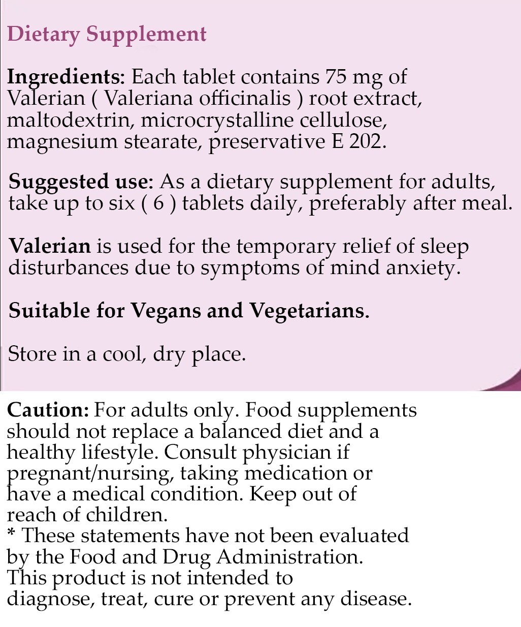 Valerian Relax Sleep Calming Stress Valerian Root Extract Vegan 300 Tablet