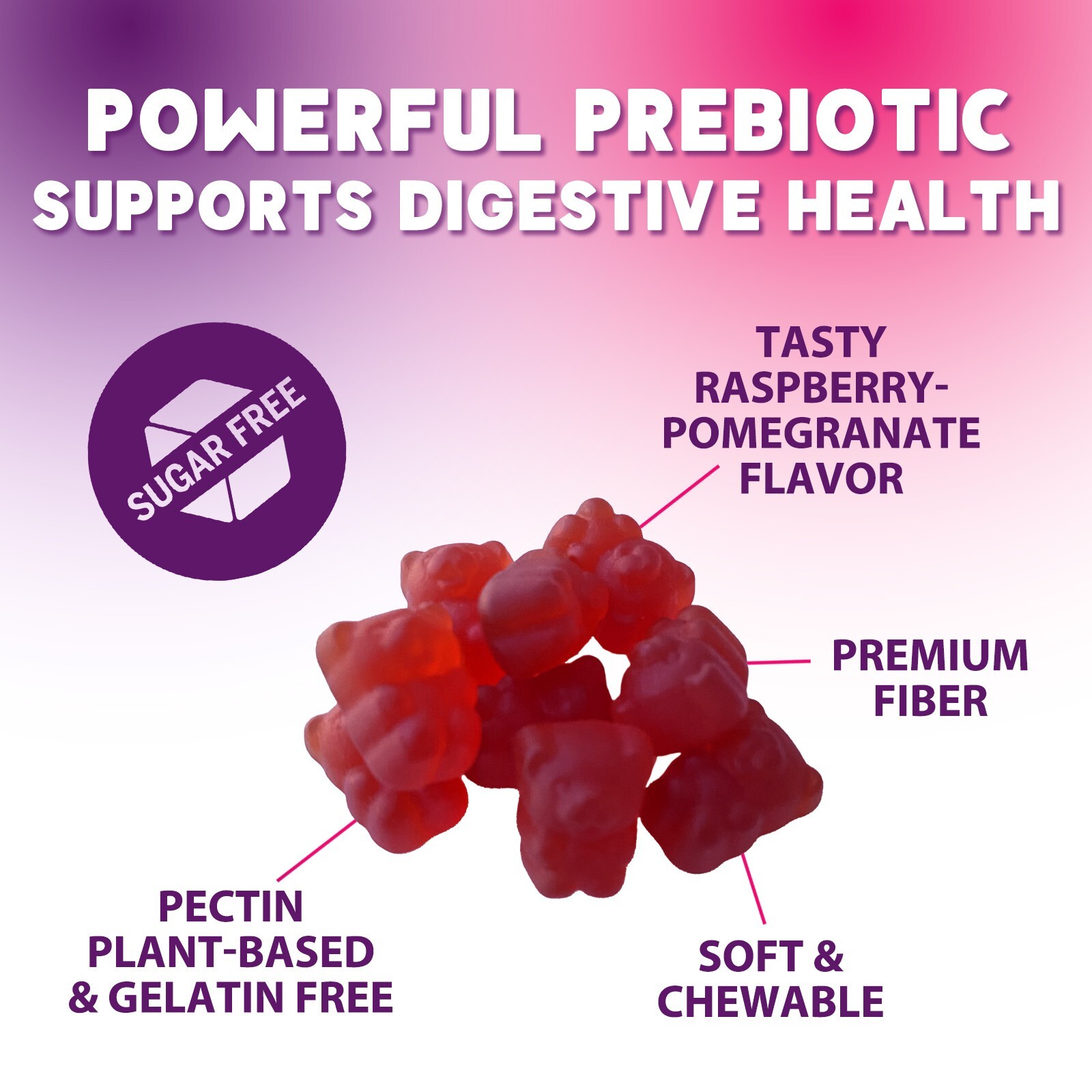 Fiber Gummies Sugar Free, Supports Digestive Health & Supports Regularity