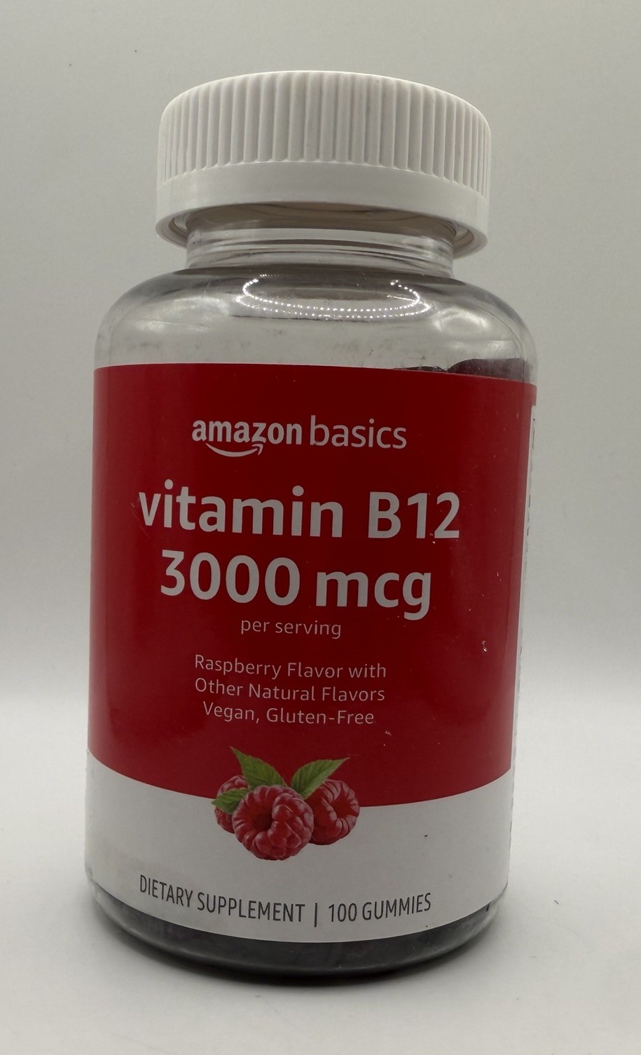 Amazon Basics Vitamin B12 3000 mcg Vegan Gluten-Free Raspberry Gummies 100 ct