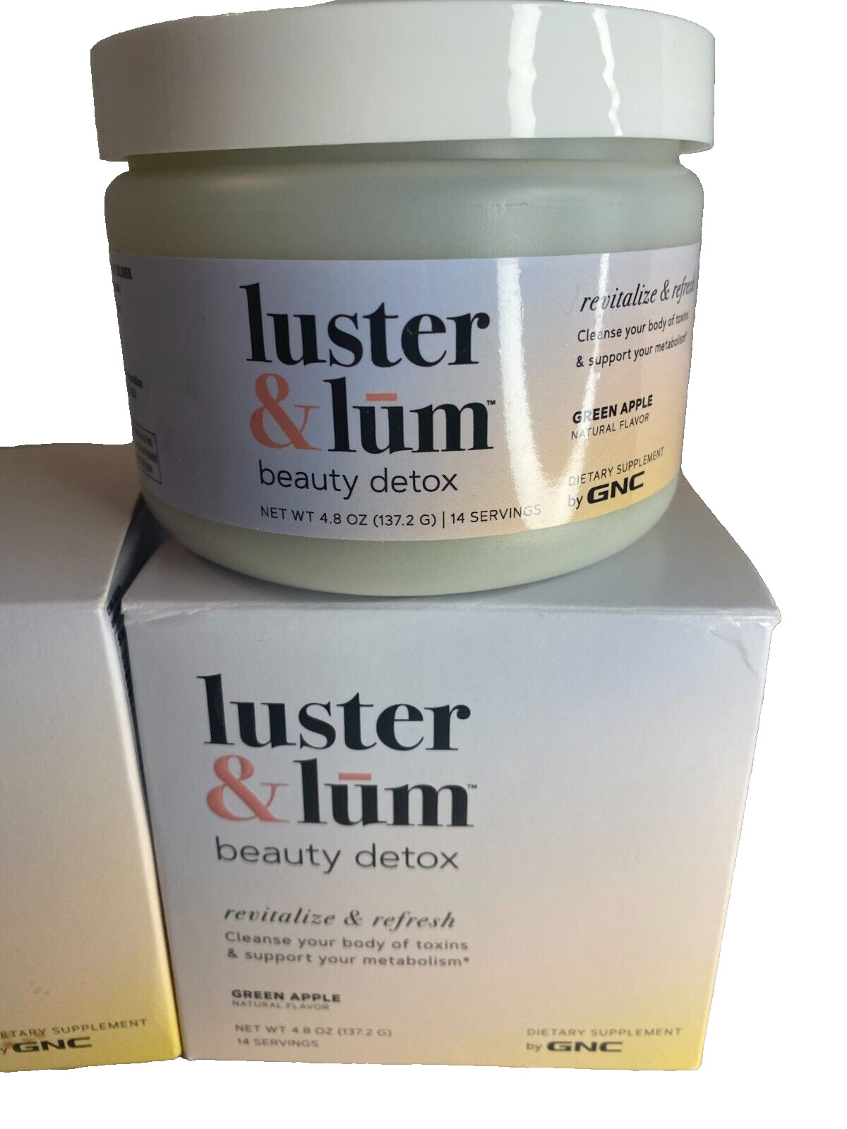 2 GNC Luster & Lum Beauty Detox Revitalize Refresh Green Apple 4.8 Oz Exp 22