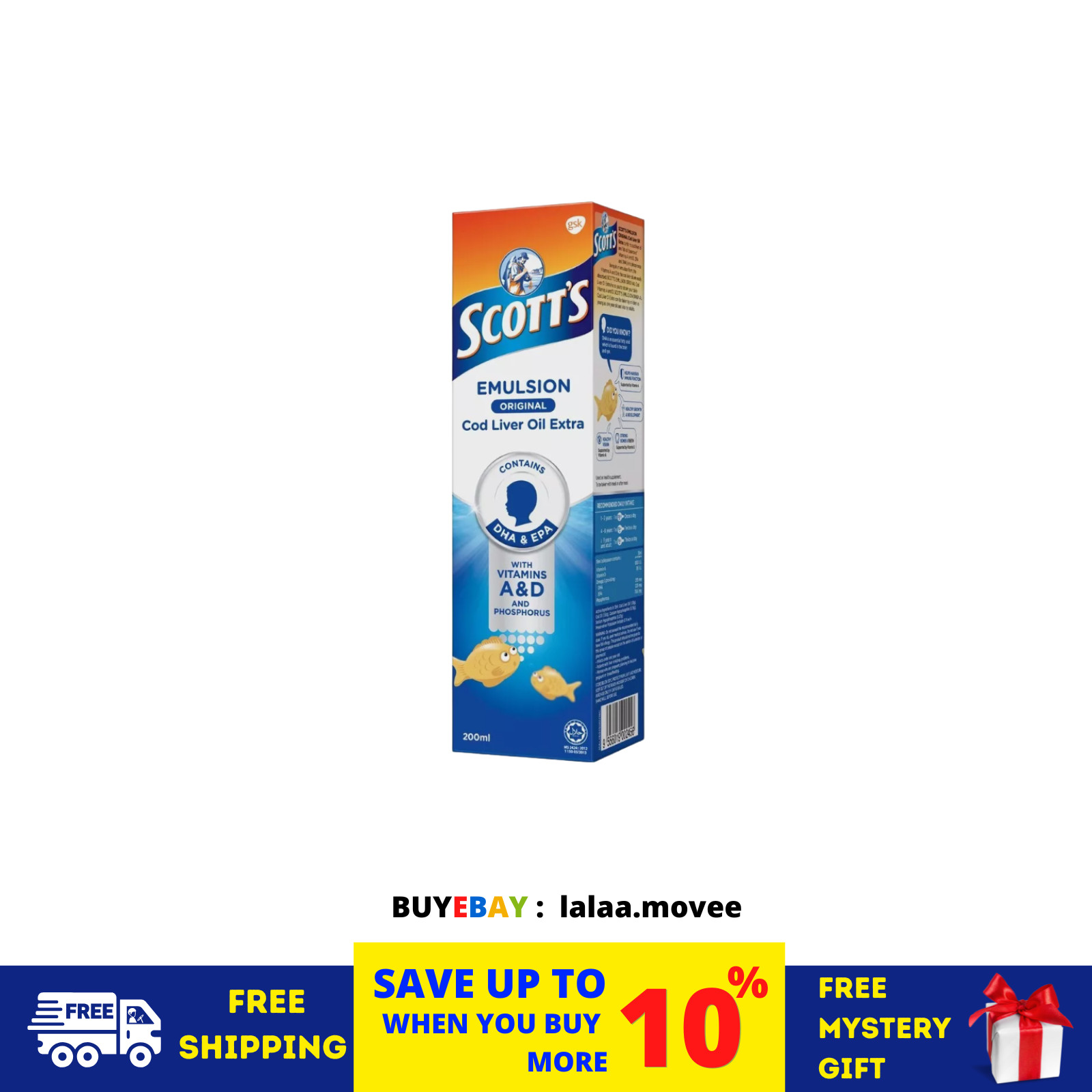 1 X 200ml SCOTT’S Emulsion Original Cod Liver Oil Extra Original Flavor