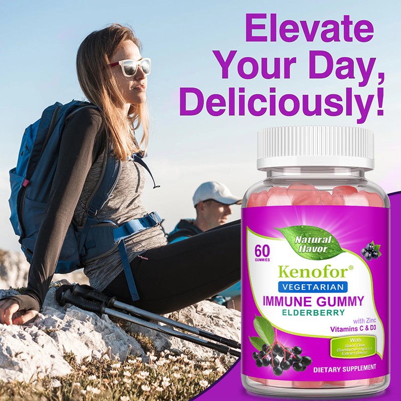 Black Elderberry Gummies-Vegetarian Immune Supplement,Zinc,Vitamin C&D3 60 Count