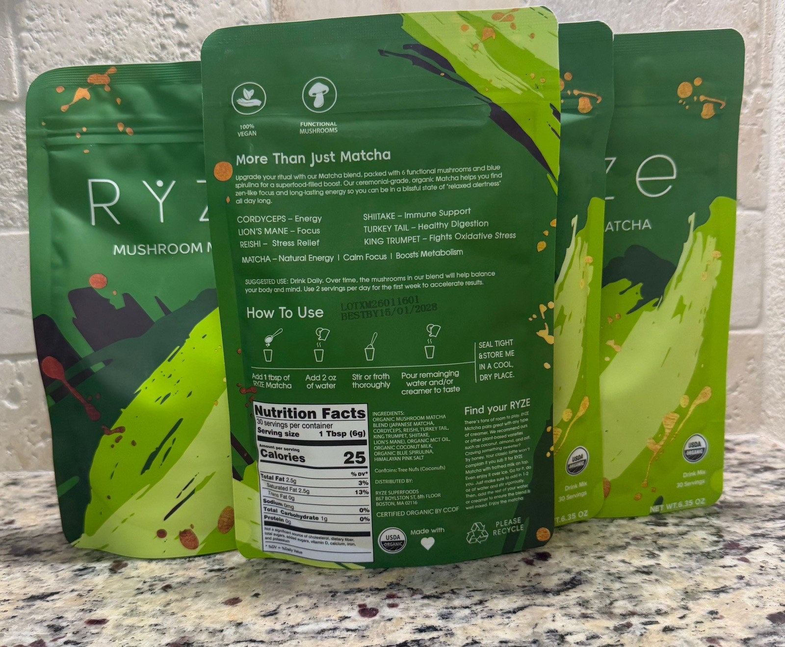Ryze Organic Mushroom Matcha 4Pack – 30 Servings Sealed Exp 2028