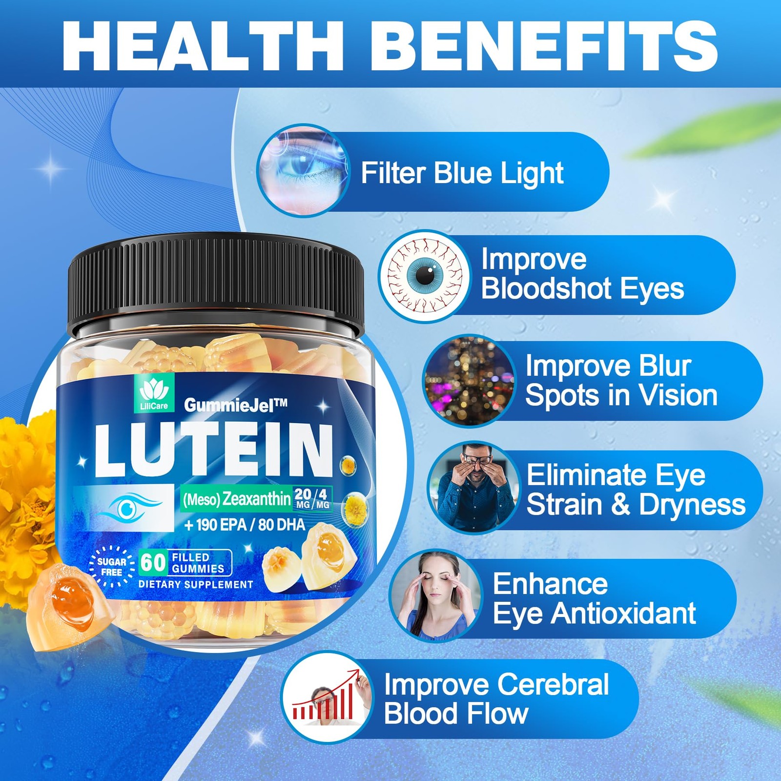 Lutein 20mg 40mg and Zeaxanthin Supplements for Eyes, 60 Count (Pack of 1)