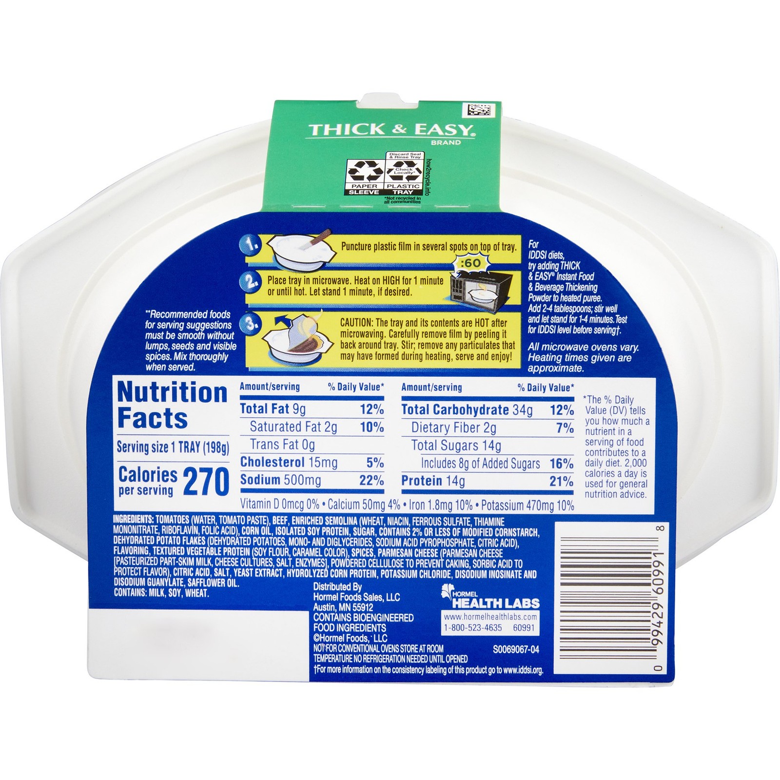 Thick & Easy Purees Thickened Food Beef Lasagna 7 oz Tray 7 Ct