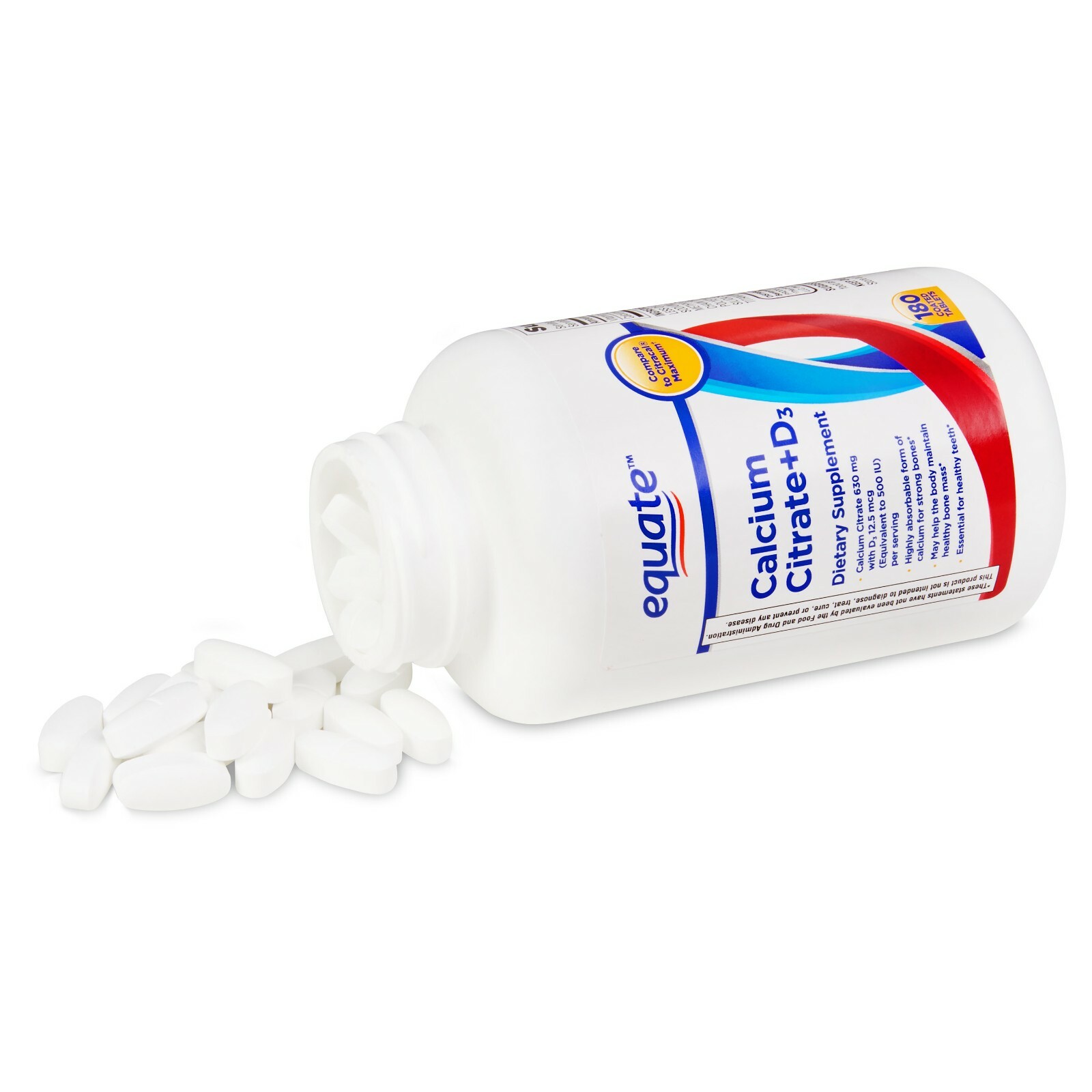 Equate Calcium Citrate + D3 Coated Tablets, 180 Count Bone & Joint Health Bone.+