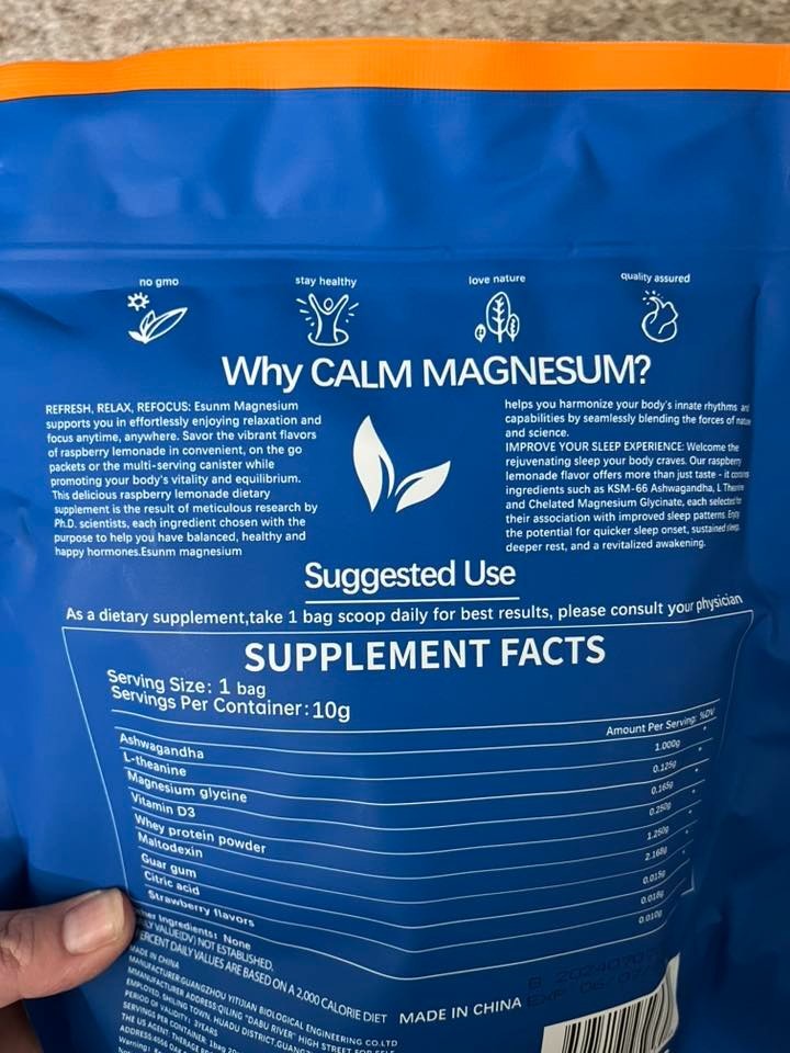 ESUNM Calm Magnesium Raspberry Lemonade Drink Mix Stress Relief 20 Packets