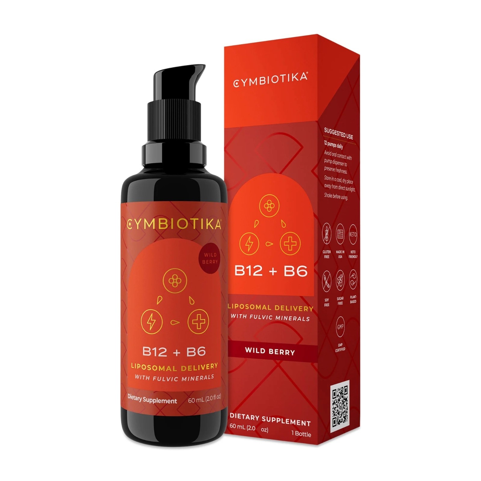 Cymbiotika B12 + B6 Liposomal Delivery Dietary Supplement Wild Berry Flavor 60ml