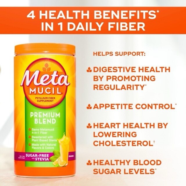 Meta Mucil Psyllium Fiber Supplement – Orange Flavor 6.2oz