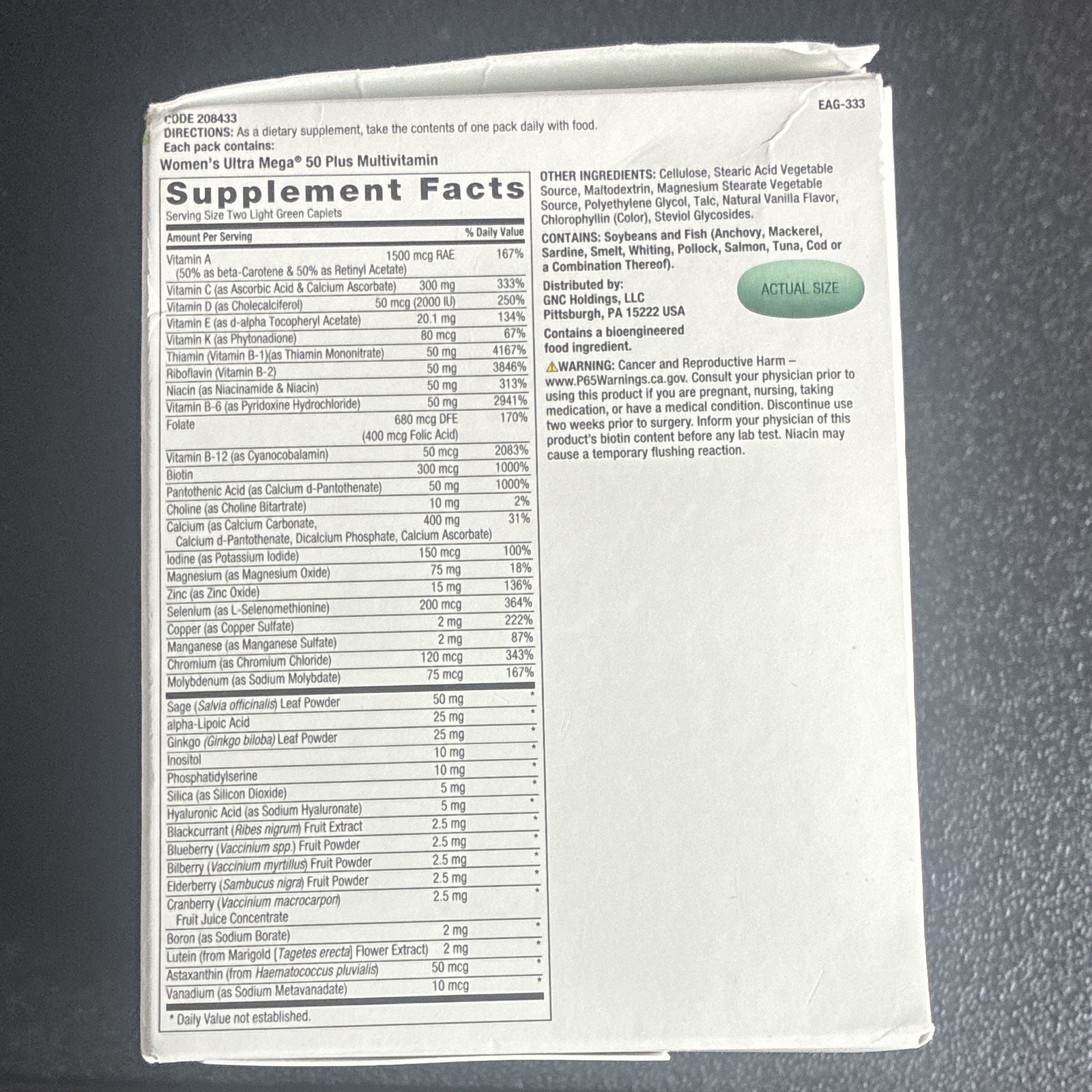 GNC Women’s Ultra Mega 50 Plus Vitapak Multivitamin 30 Pk Gluten Free ex 04/27