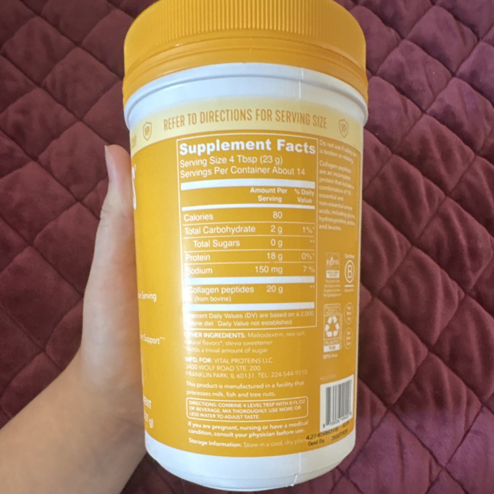 Vital Proteins Collagen Peptides Vanilla Powder Skin Hair Joint Support 11.5 oz