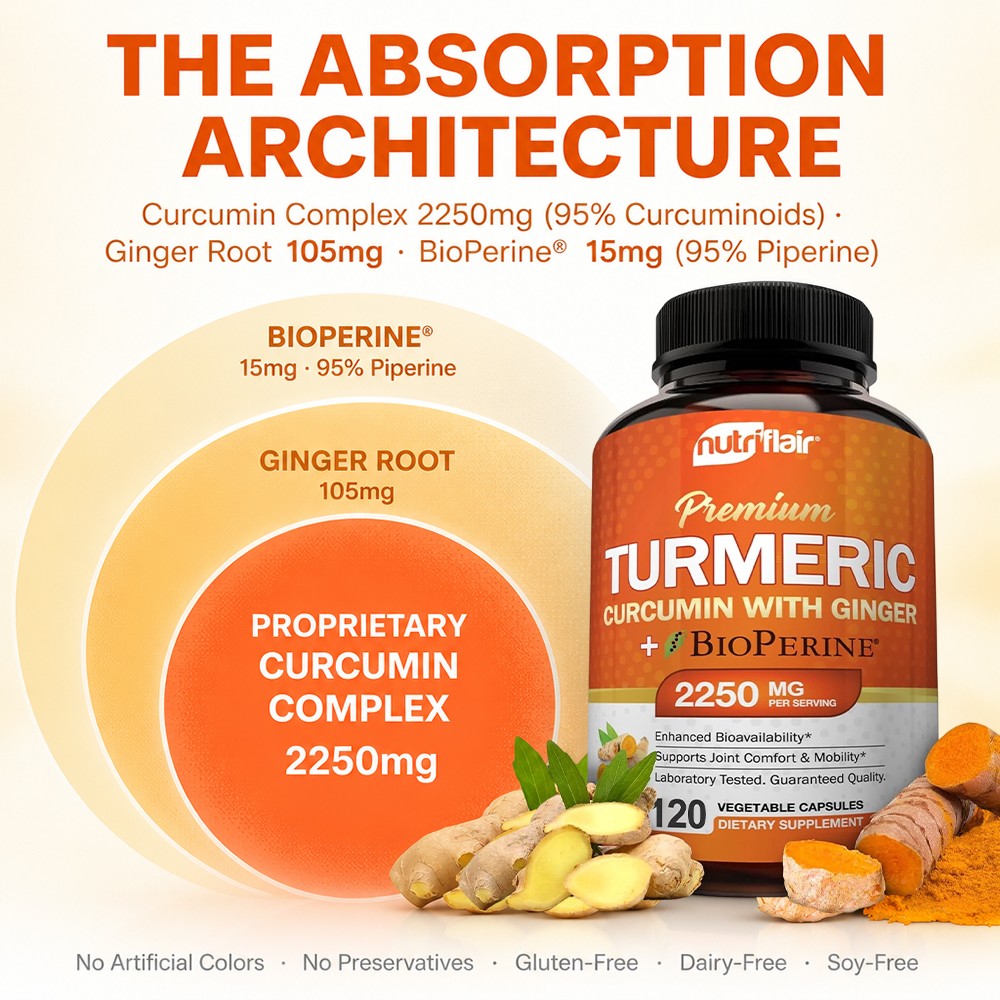 NutriFlair Premium Turmeric Curcumin – High Absorption Supplement, 120Caps