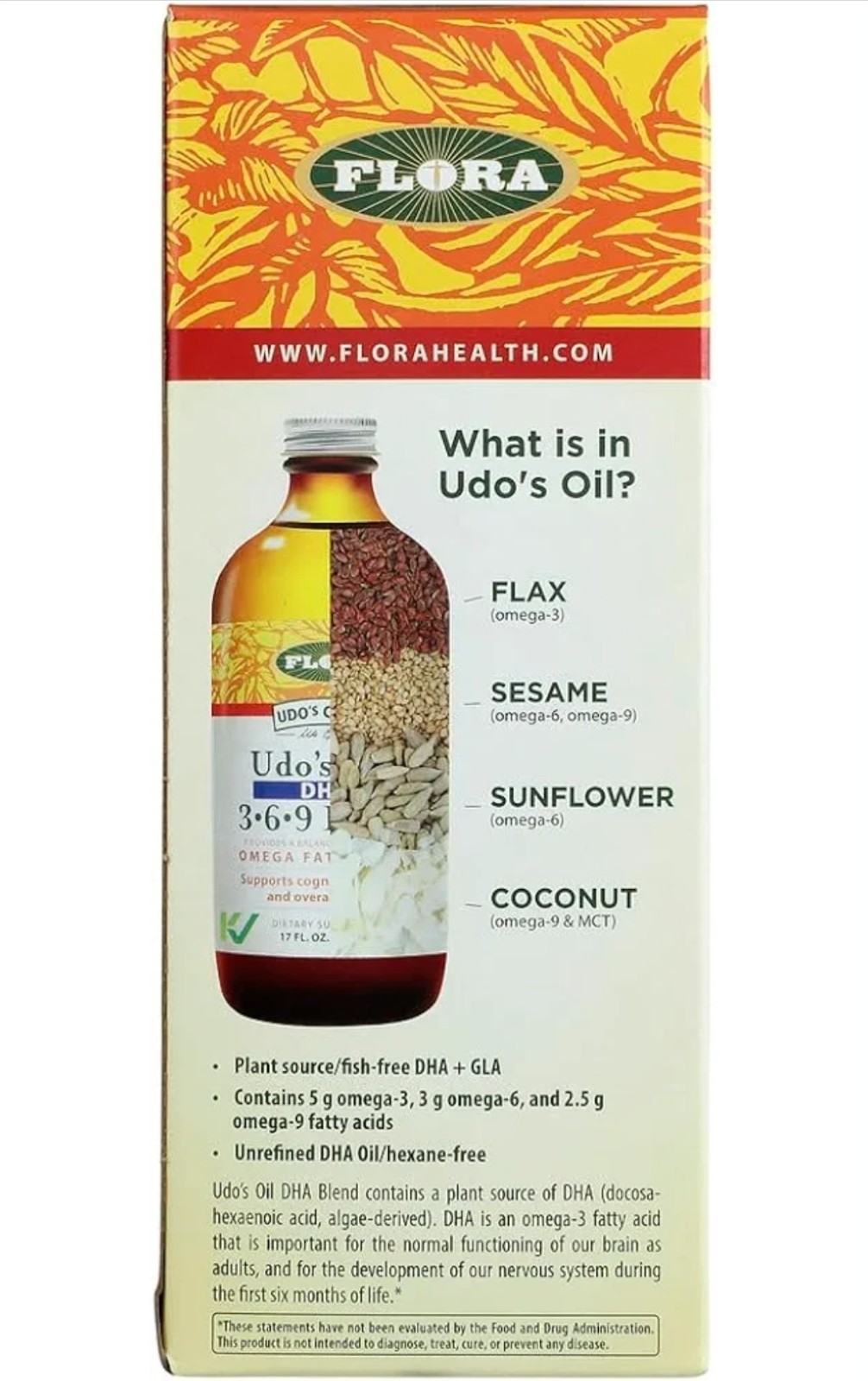 Flora Udo’s Choice Udo’s Oil DHA Omega 3-6-9 Vegan Gluten-Free 17 fl oz