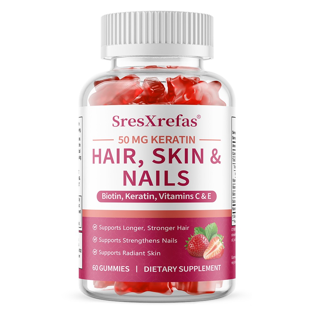 Gummies with Keratin,Biotin,Vitamin C & E for Healthy Hair, Nails & Skin 60 Pcs