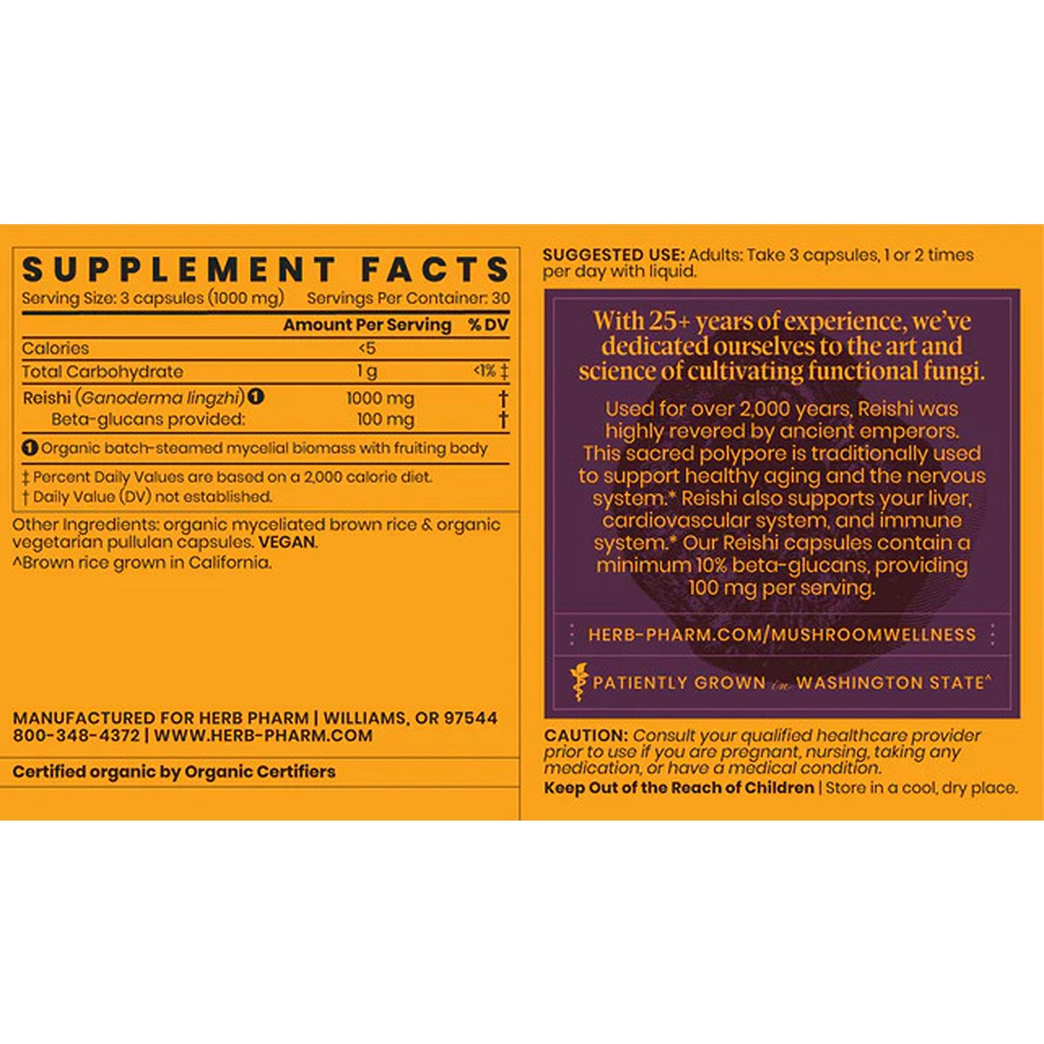 Herb Pharm,Mushroom Wellness Organic Red Reishi Mushroom,90 Veg Caps