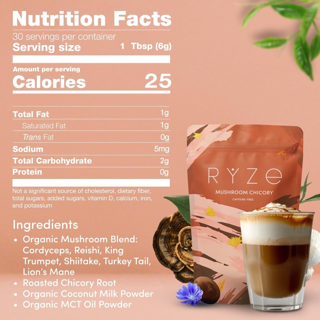 Mushroom Chicory with 6 Organic Adaptogenic Mushrooms, Keto Decaf Alternative…
