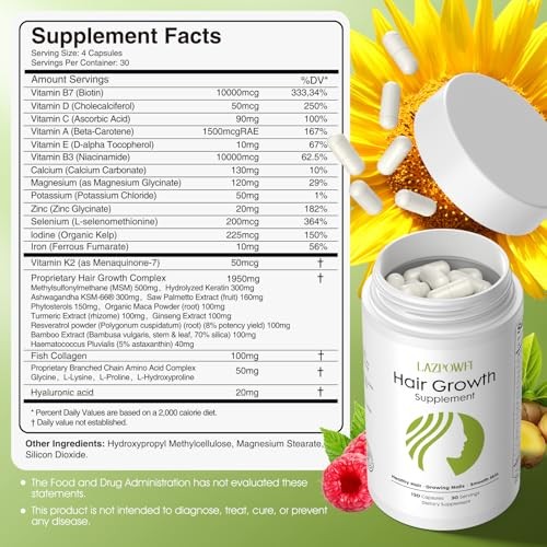 Lazpowfi Hair Growth Supplement, Biotin 10000mcg, 32-in-1 Vitamins for Hair