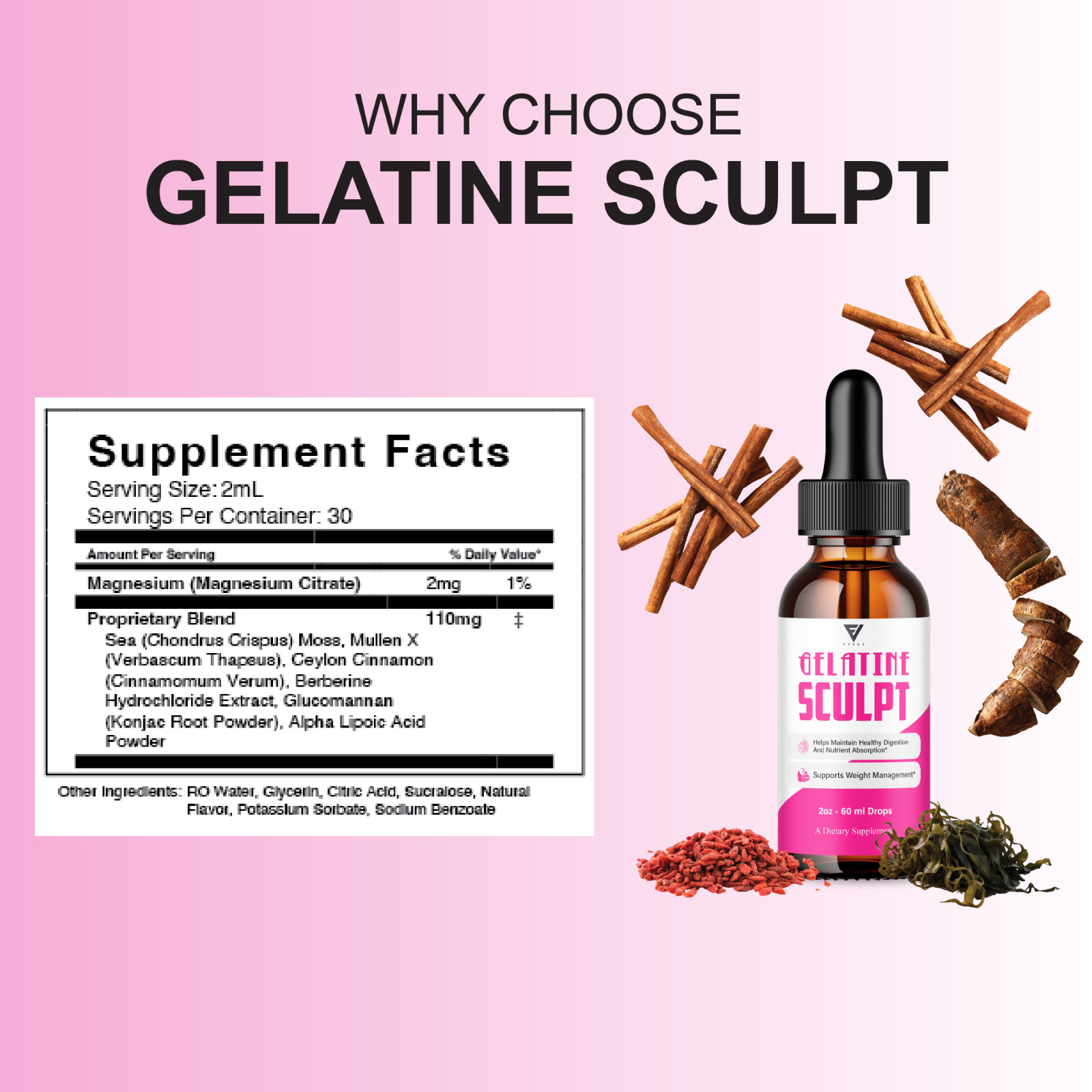 (5 Pack) Gelatine Sculpt Weight Management Support, GelatineSculpt Drops (10oz)