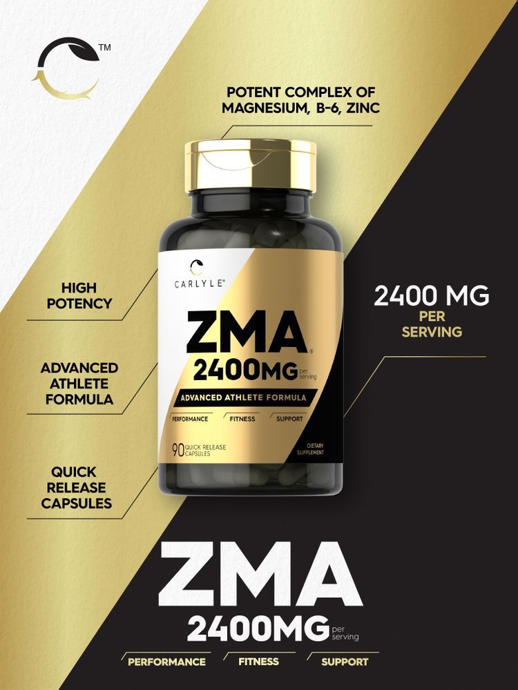 ZMA Capsules | 2400 mg | 90 Count | for Men & Women | Non-GMO | by Carlyle
