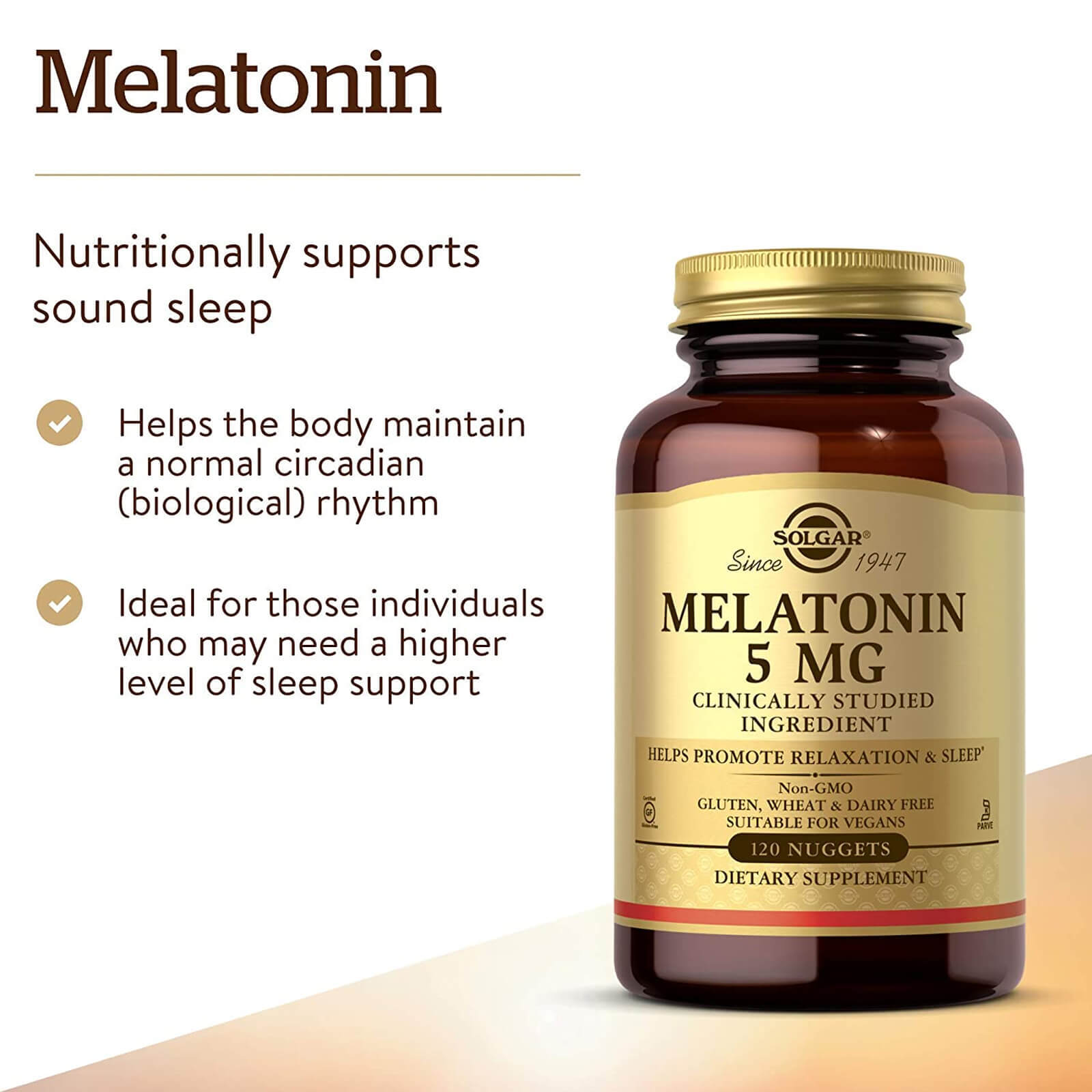 Solgar Melatonin 5 mg 120 Nuggets, Support Sleep and Relax
