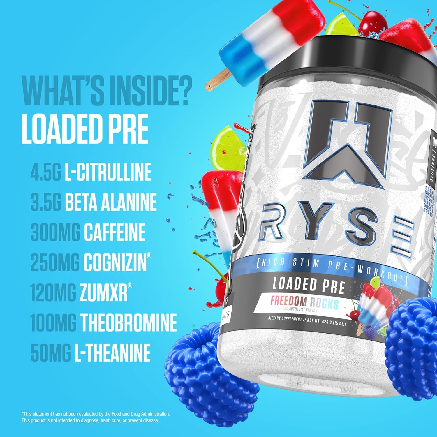 RYSE Loaded Daily Pre Workout Powder – Freedom Rocks – 30 Servings