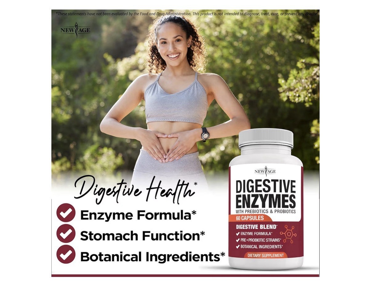 3 Packs NEW AGE Digestive Enzymes for Gut Digestive Health Probiotic Prebiotics