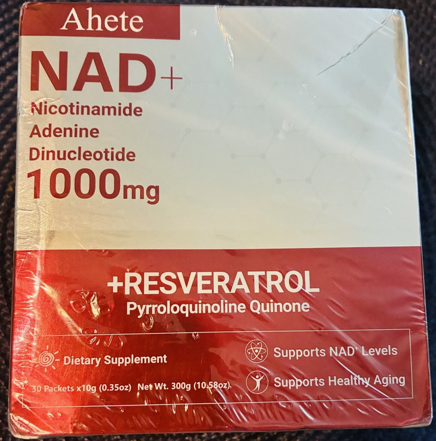 Ahete NAD+ 1000mg Powder with Resveratrol & PQQ, Apple Flavor, 30 Packets