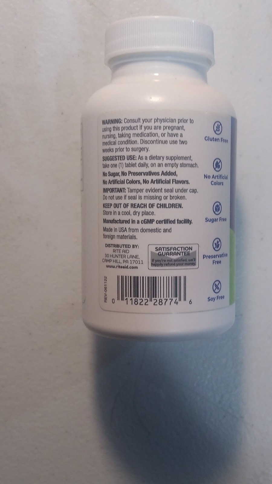 Rite Aid L-Lysine 500mg 100 Tablets Gluten Free Soy Free Sugar Free