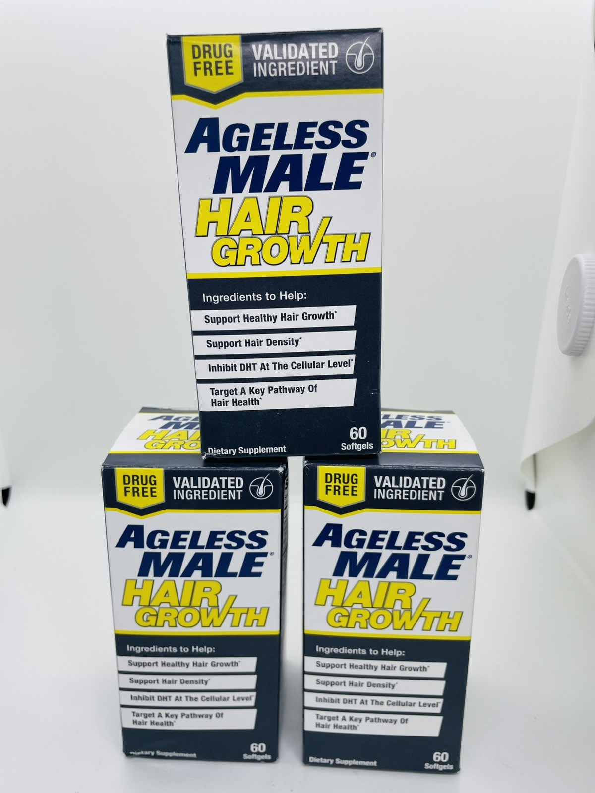 Ageless Male Hair Growth Supplement 60 Softgels Each 3 Pack 180 Drug Free 9/27