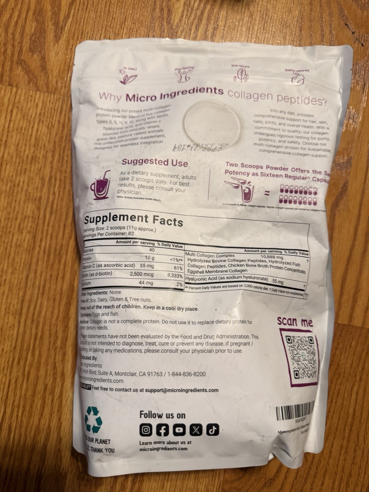 micro ingredients Multi Collagen Peptides Types I II III V X Unflavored 2lb