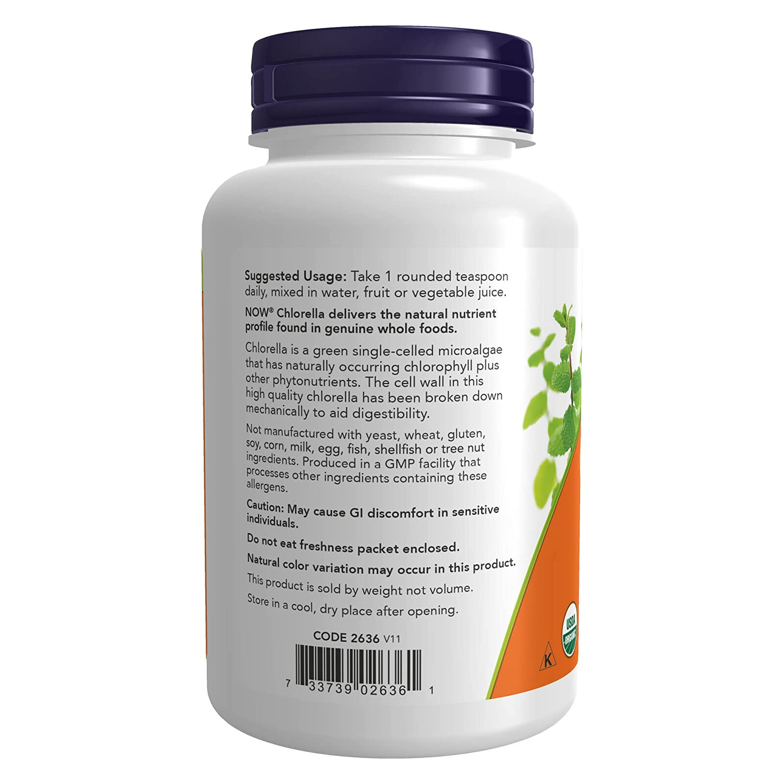 NOW Chlorella Powder Organic with Chlorophyll – 4 oz, Green Superfood,